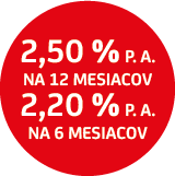 2,50 % p. a. pre vlaky na 12 mesiacov a 2,20 % p. a. pre vklad na 12 mesiacov