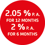 2,05 % p. a. for deposits for 12 months and 2 % p. a. for deposits for 6 months
